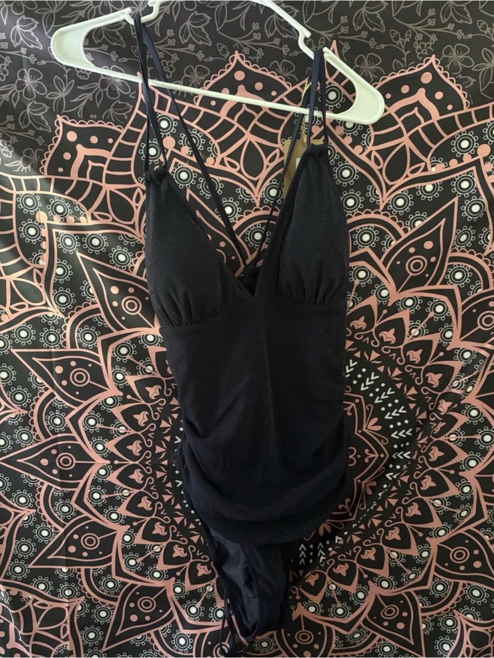 Black V-Neck One-Piece Swimsuit with Adjustable Straps